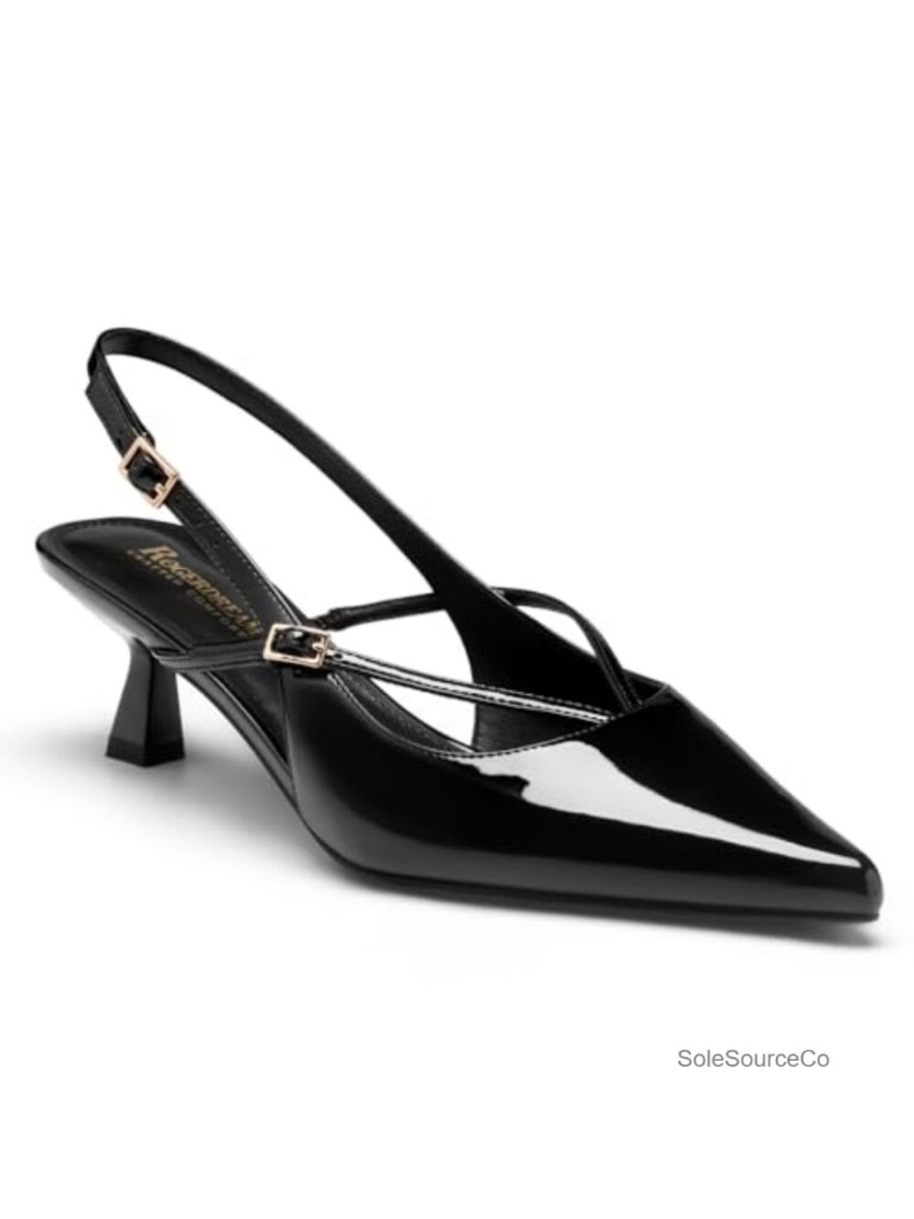 Patent Vegan Leather Kitten Heel Slingback Pumps Pointed Toe Work Dress Shoes